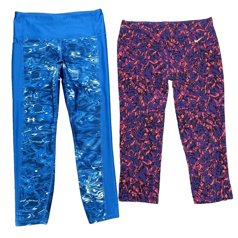 Nike Under Armour Leggings Lot 2 Womens Medium Yoga Pants Running Training Sport